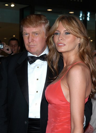 Donald and Melania Trump arrive at a party in New York, April 19, 2005.